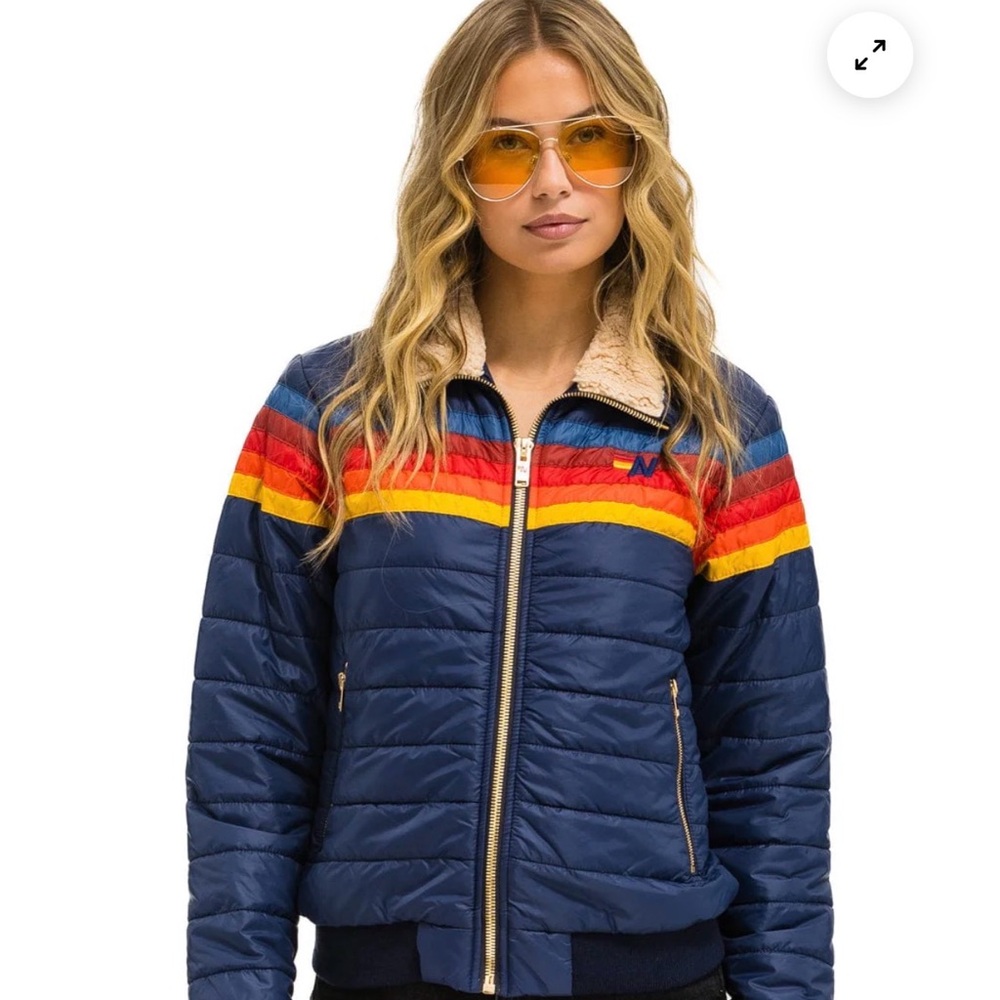 Aviator Nation Navy Bomber Jacket with Stripes